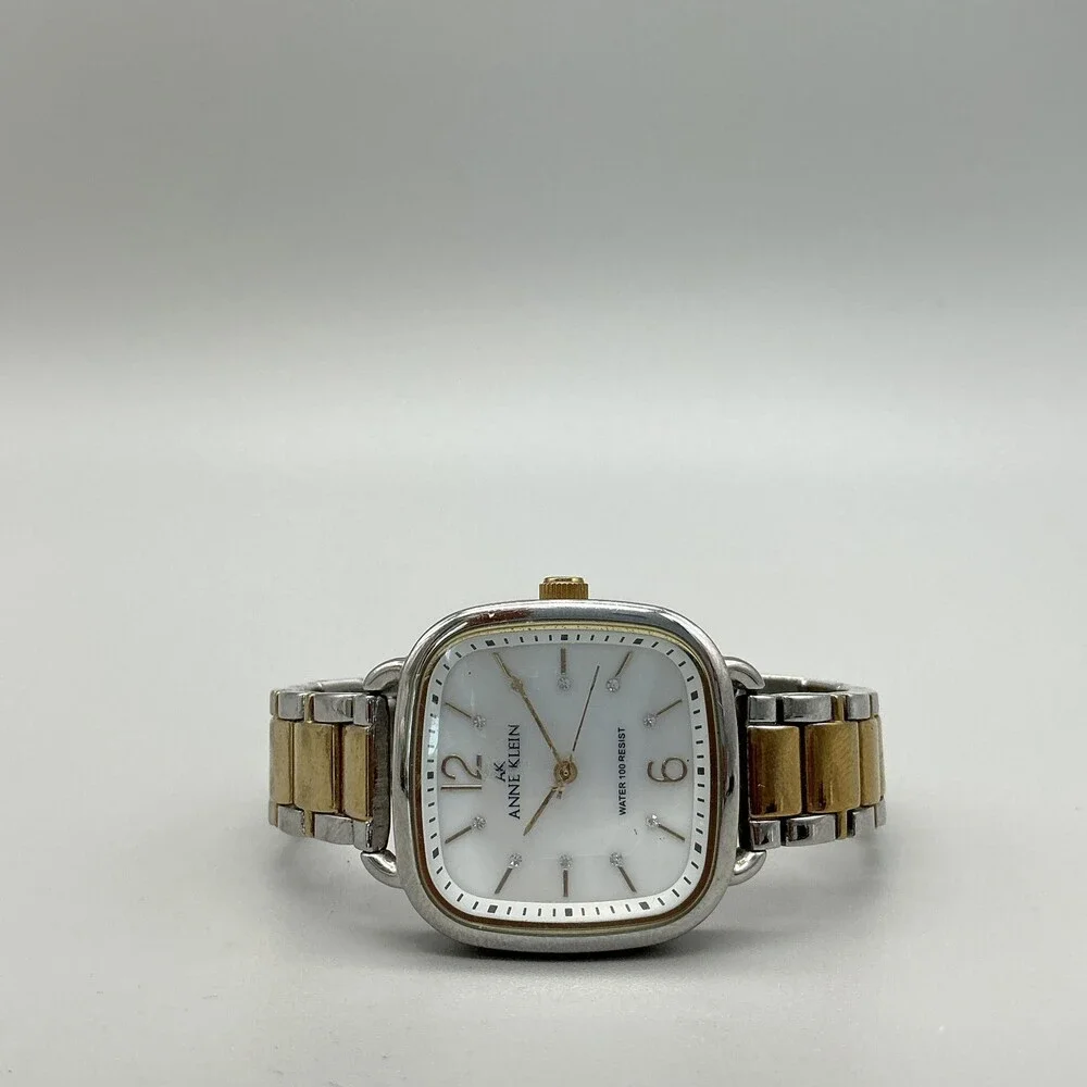 Anne Klein Womens Watch 31mm MOP Dial Two Tone Diamond 1099TV New Battery 7.5